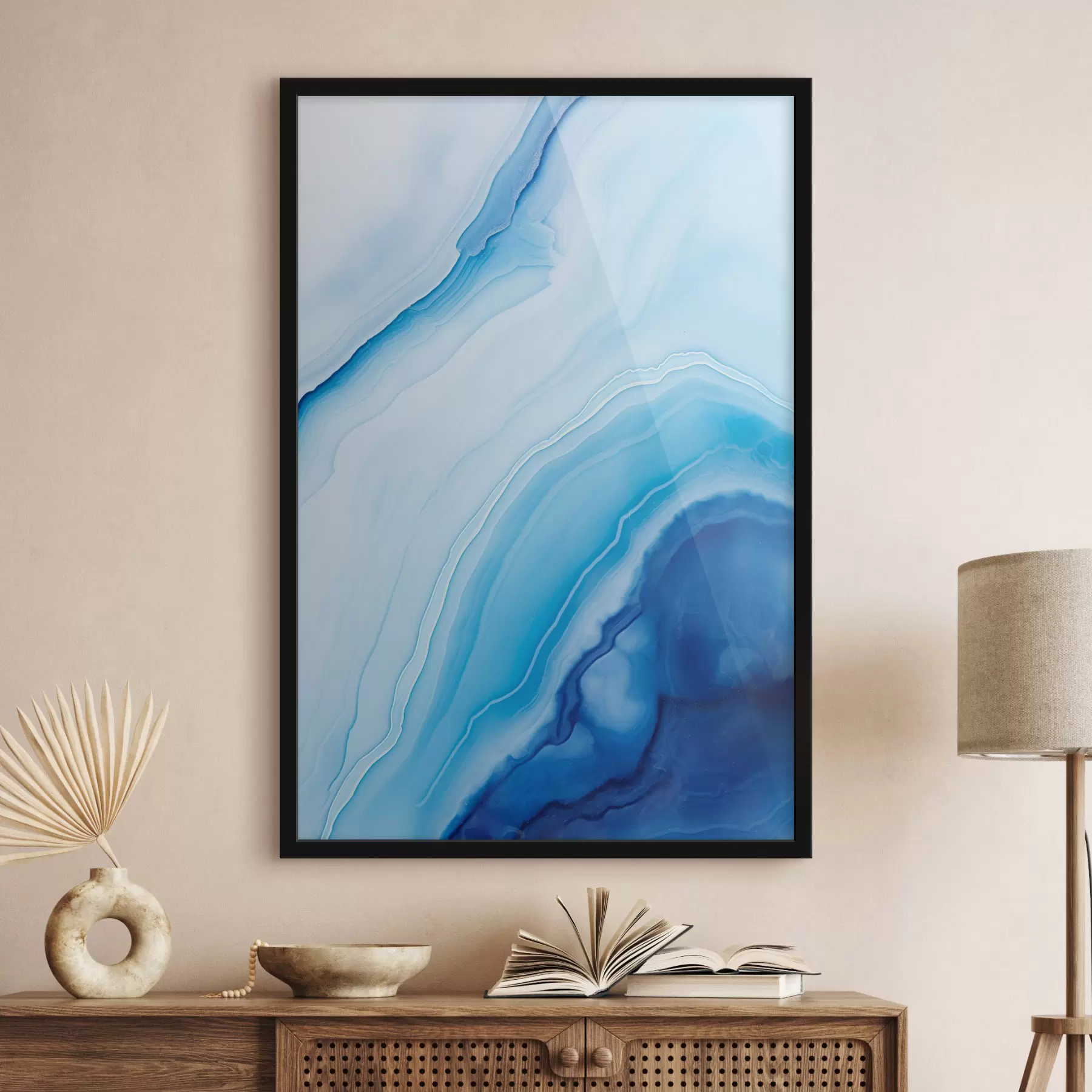 Fototapeta Abstrakcyjny wzór z niebieskiego i białego agatu, wirujące linie i gradienty, gładka faktura, sztuka nowoczesna, minimalistyczny f46290