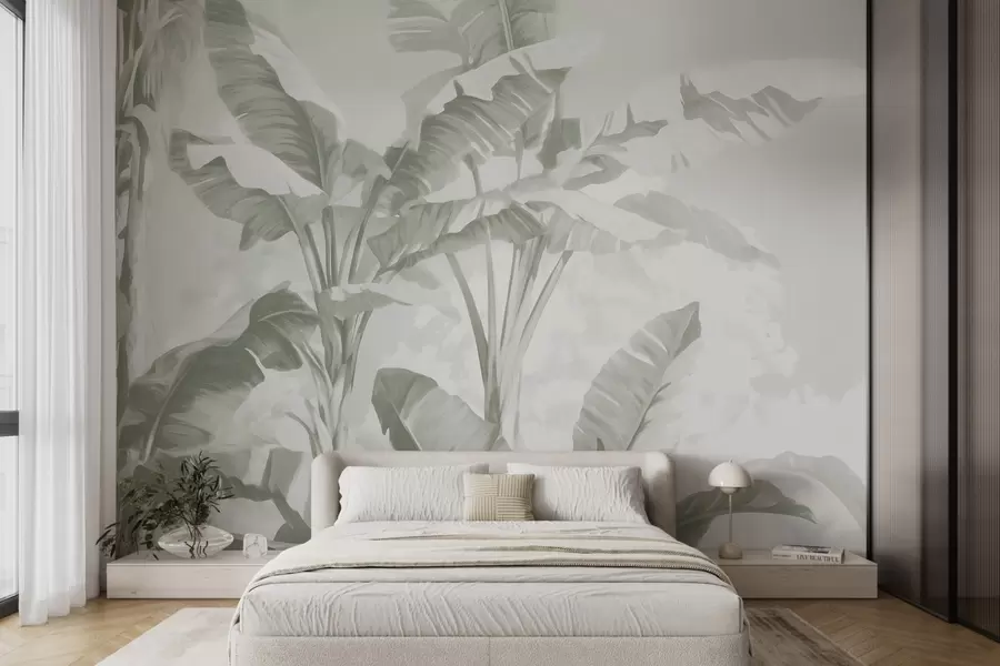 Fototapeta Tropikalne liście bananowca w delikatnych odcieniach zieleni w09311v1