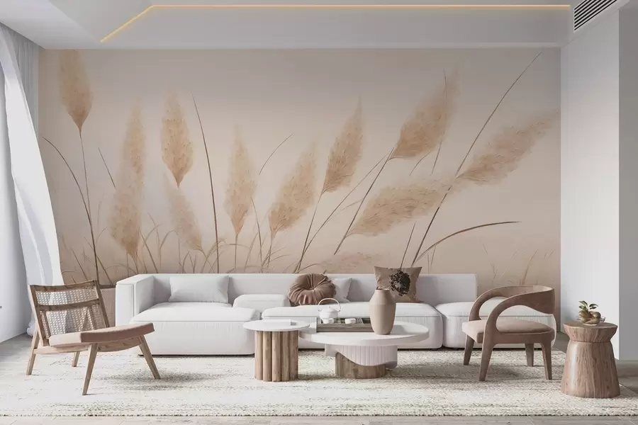 Fototapeta Miękka, beżowa trawa pampasowa na polu w09324