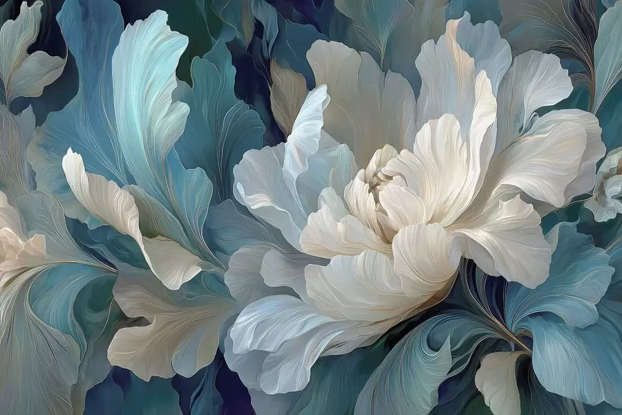 Fototapeta Delikatna piwonia o dużej objętości w chłodnej palecie barw w09456