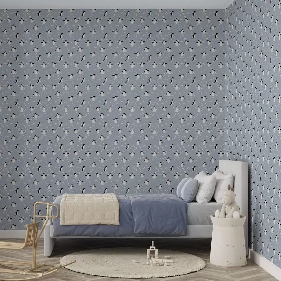 Fototapeta Pingwiny na szaro-niebieskim tle z odciskami stóp a00655 kup w Polsce - Uwalls.pl Fototapeta Pingwiny na szaro-niebieskim tle z odciskami stóp a00655