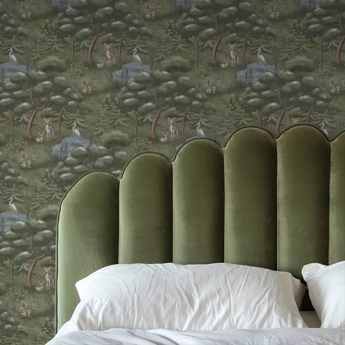 Tapeta Leśna polana z jelonkami, królikami i czaplami a00680 Tapeta Leśna polana z jelonkami, królikami i czaplami a00680