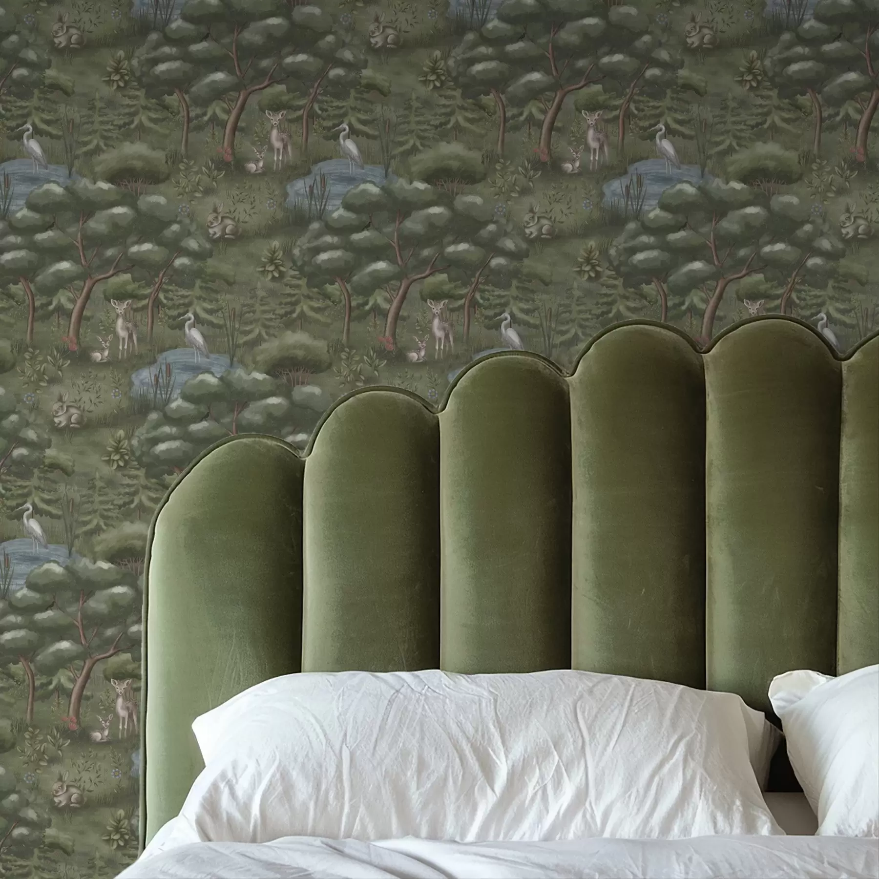 Fototapeta Leśna polana z jelonkami, królikami i czaplami a00680