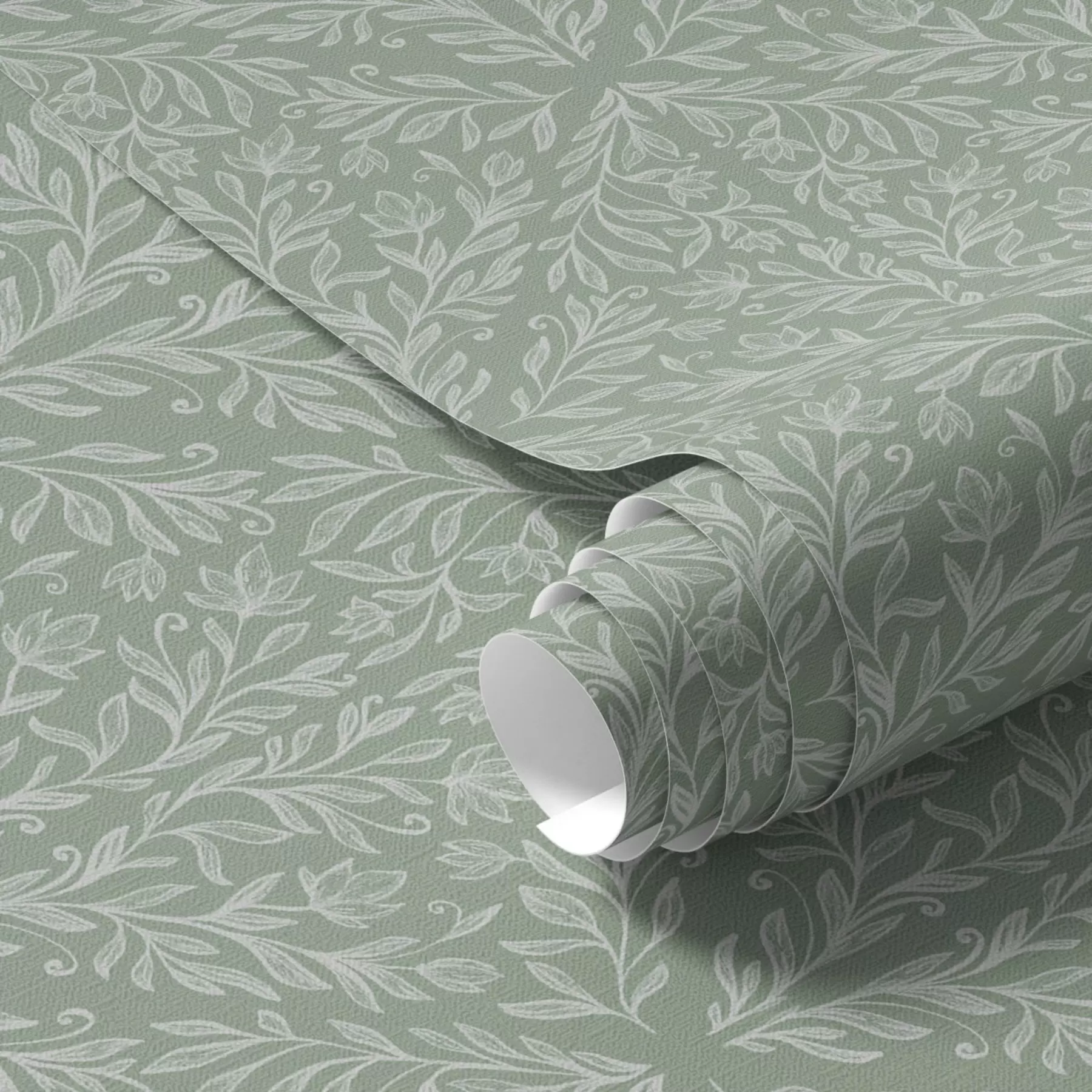 Fototapeta Botaniczny adamaszek na miętowo-oliwkowym tle a00815