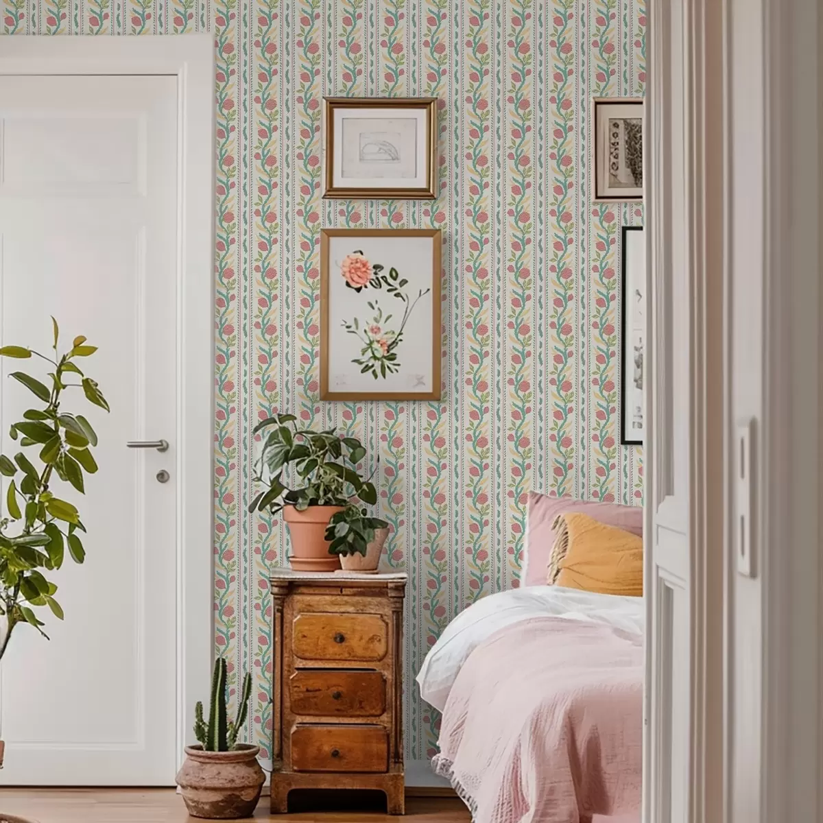 Tapeta Paski z koralowymi pączkami na jasnokremowym tle a00816v1 Tapeta Paski z koralowymi pączkami na jasnokremowym tle a00816v1