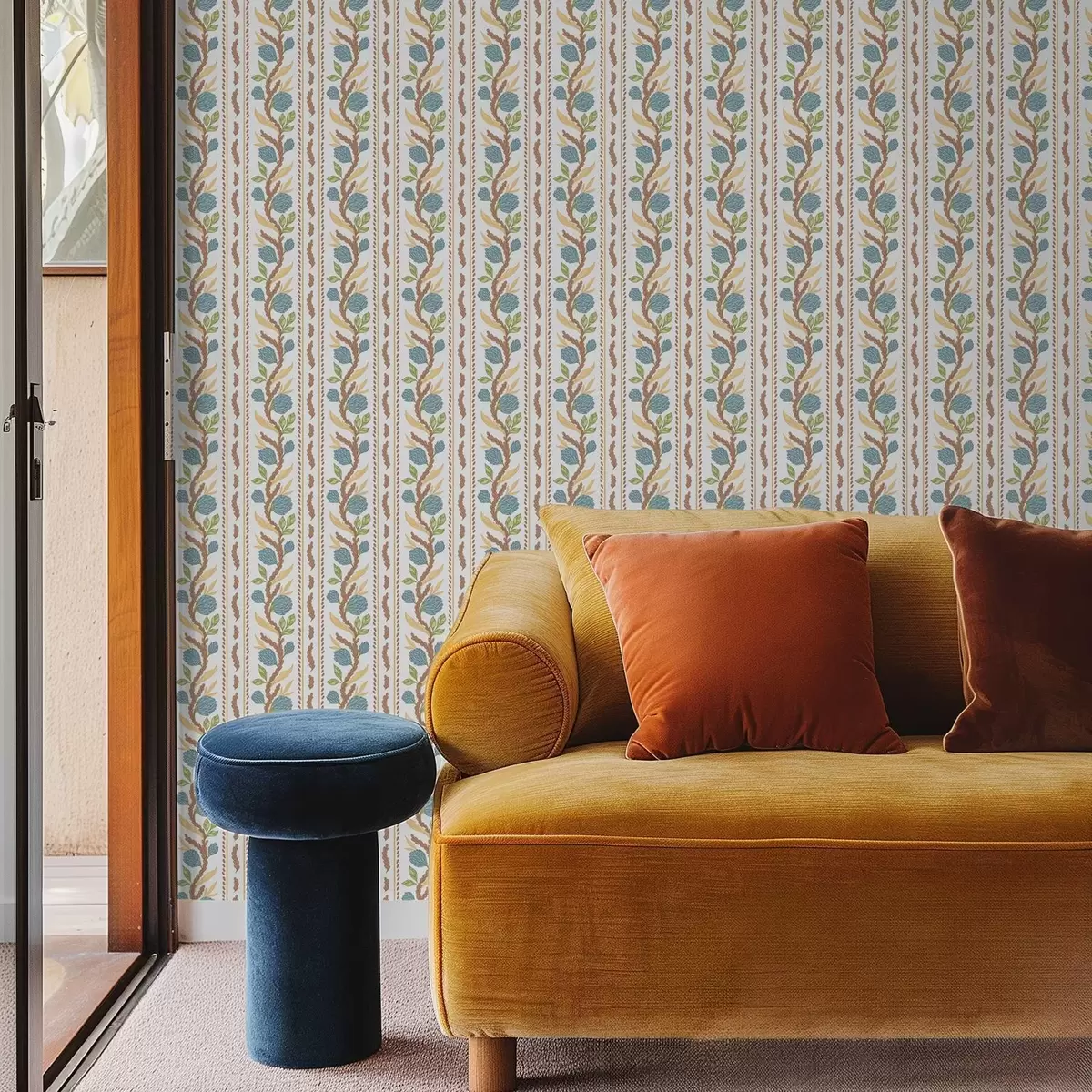 Tapeta Pionowe paski w bukiet z niebieskimi kwiatami a00816v2 Tapeta Pionowe paski w bukiet z niebieskimi kwiatami a00816v2