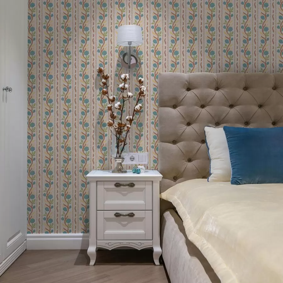 Fototapeta Pionowe paski bukietu z niebieskimi kwiatami na ciepłym tle a00816v3