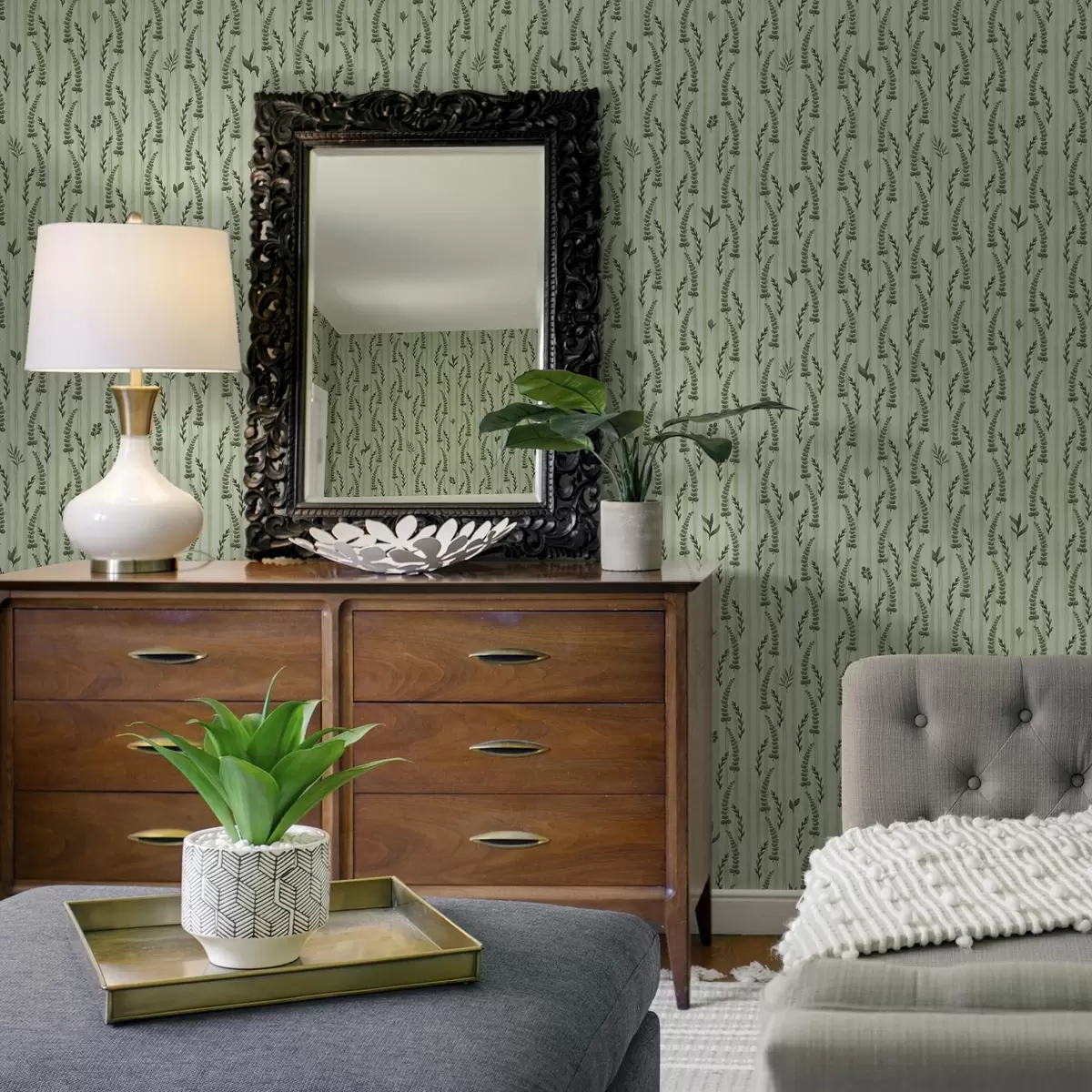 Tapeta Gęsta zielona trawa i pędy mięty w paski a00819 Tapeta Gęsta zielona trawa i pędy mięty w paski a00819