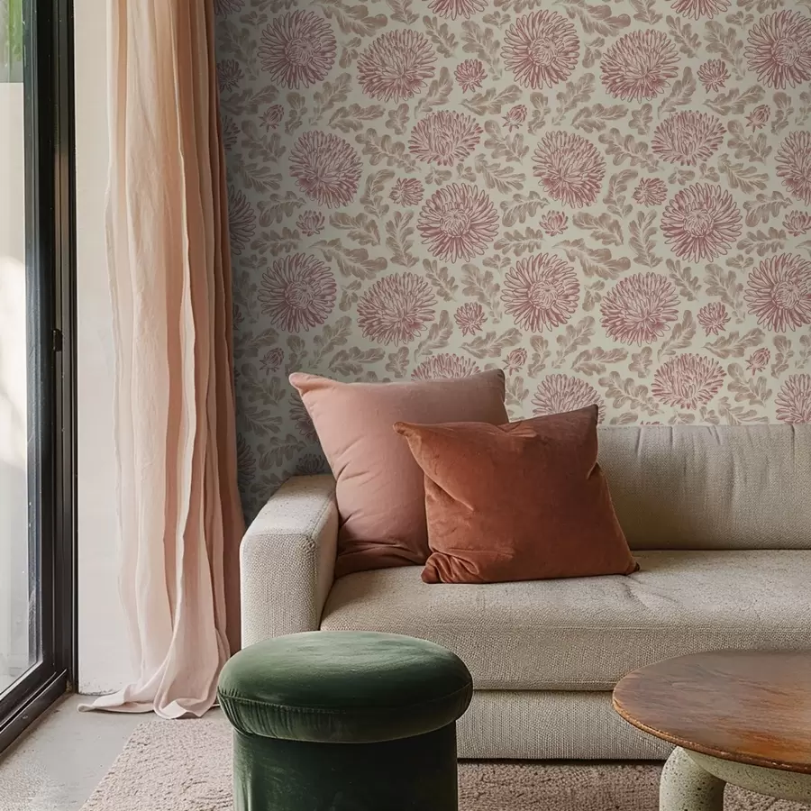 Fototapeta Chryzantemy z akcentami wina na kremowym tle a00840v1