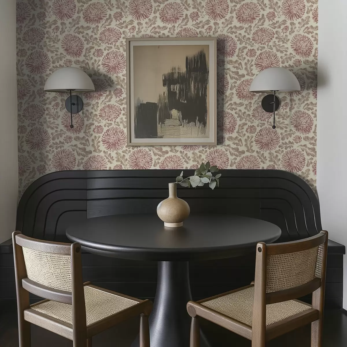 Tapeta Chryzantemy z akcentami wina na kremowym tle a00840v1