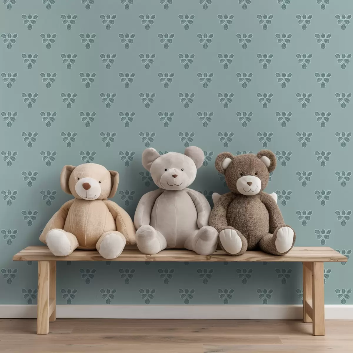 Tapeta Małe powtórzenie: trójki liści na chłodnym niebieskim tle a00848v1