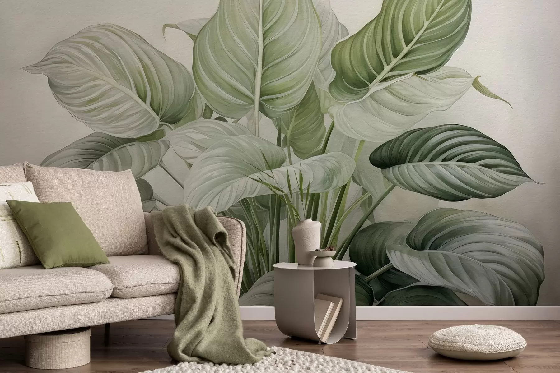 Fototapeta Bujny krzew zielonych liści na ścianie w04835