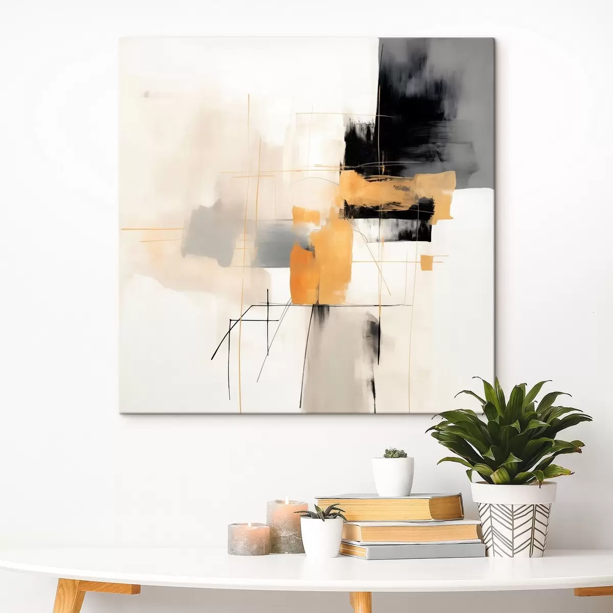 Obraz Nowoczesny obraz, beżowe, brzoskwiniowe i grafitowe akcenty s46323
