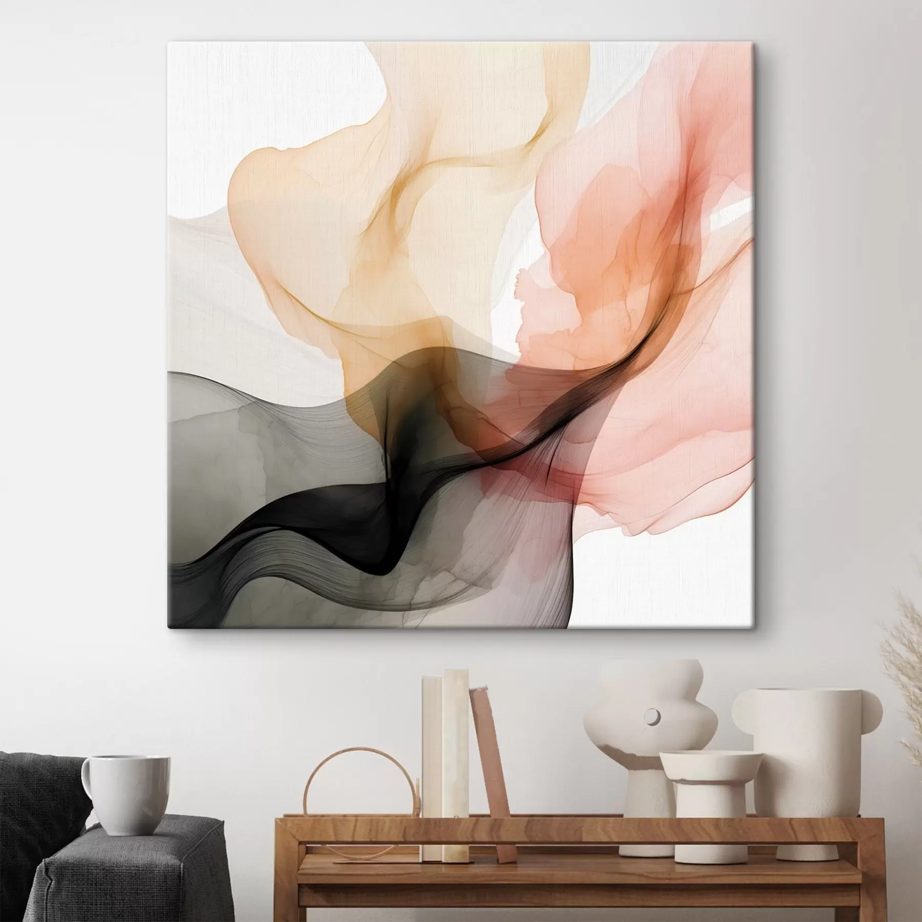 Obraz Koralowy i szary przepełniony delikatnym stylem s46333