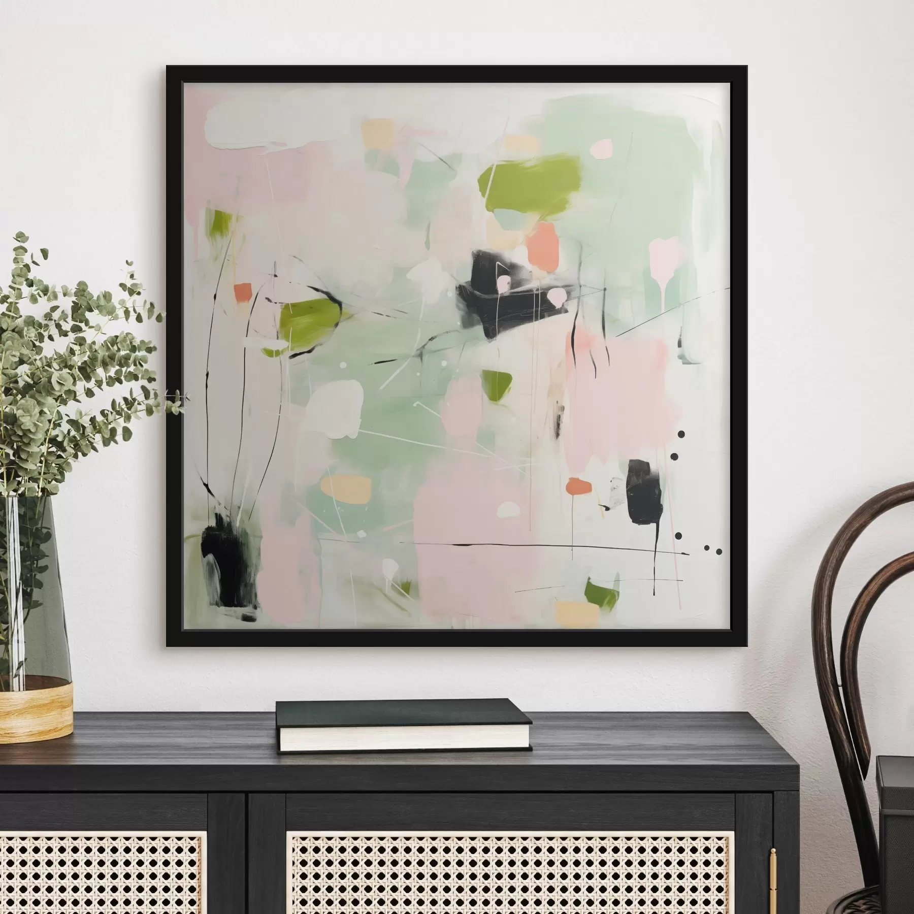 Fototapeta Różowy i miętowy, pastelowe pociągnięcia pędzla f46324