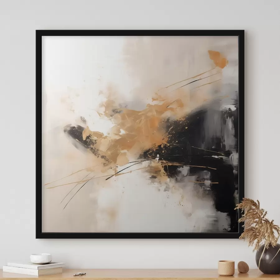 Fototapeta Pomarańczowe i czarne pociągnięcia pędzla, nowoczesna abstrakcja f46327