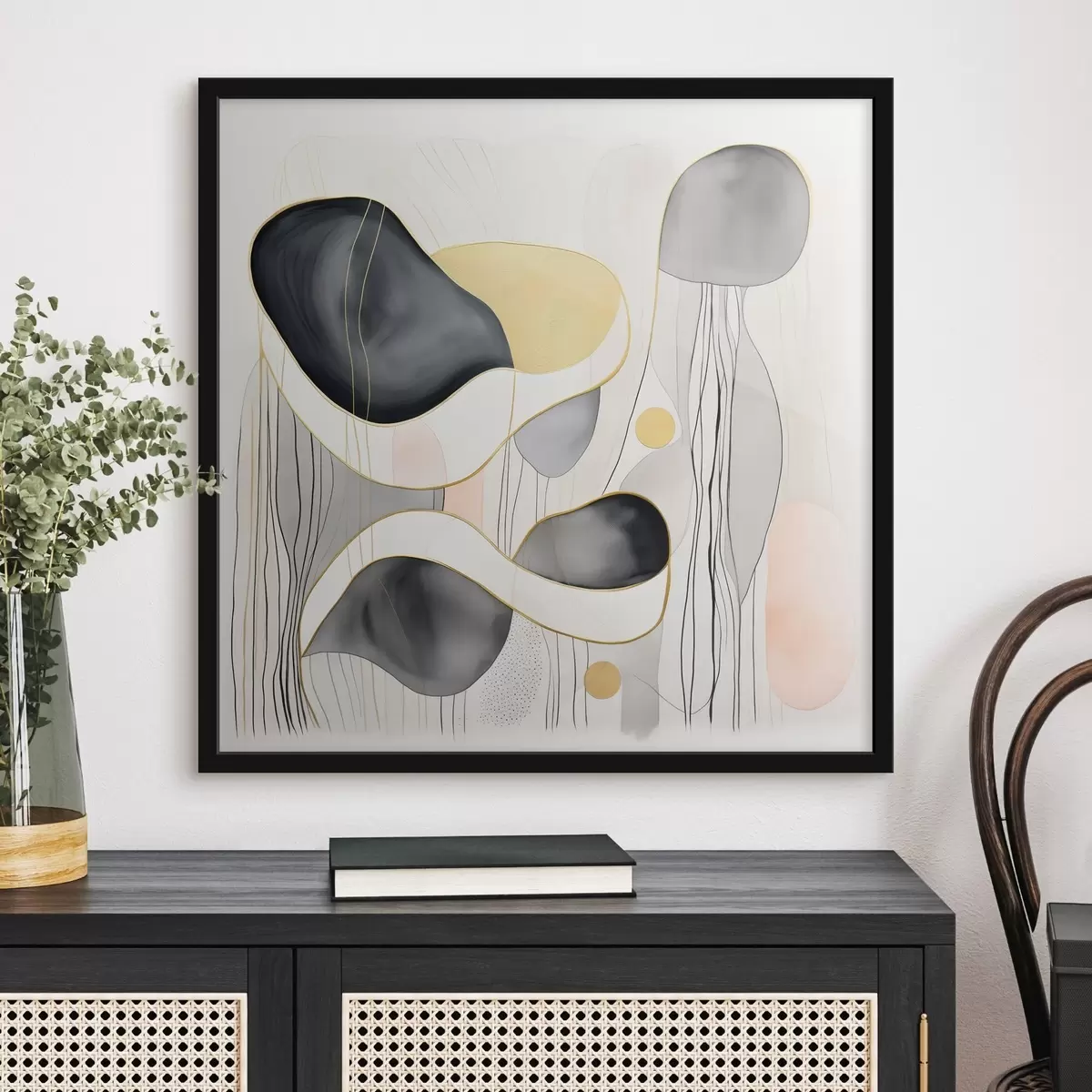 Plakat Neutralna kompozycja, szare i piaskowe plamy w nowoczesnym stylu f46334