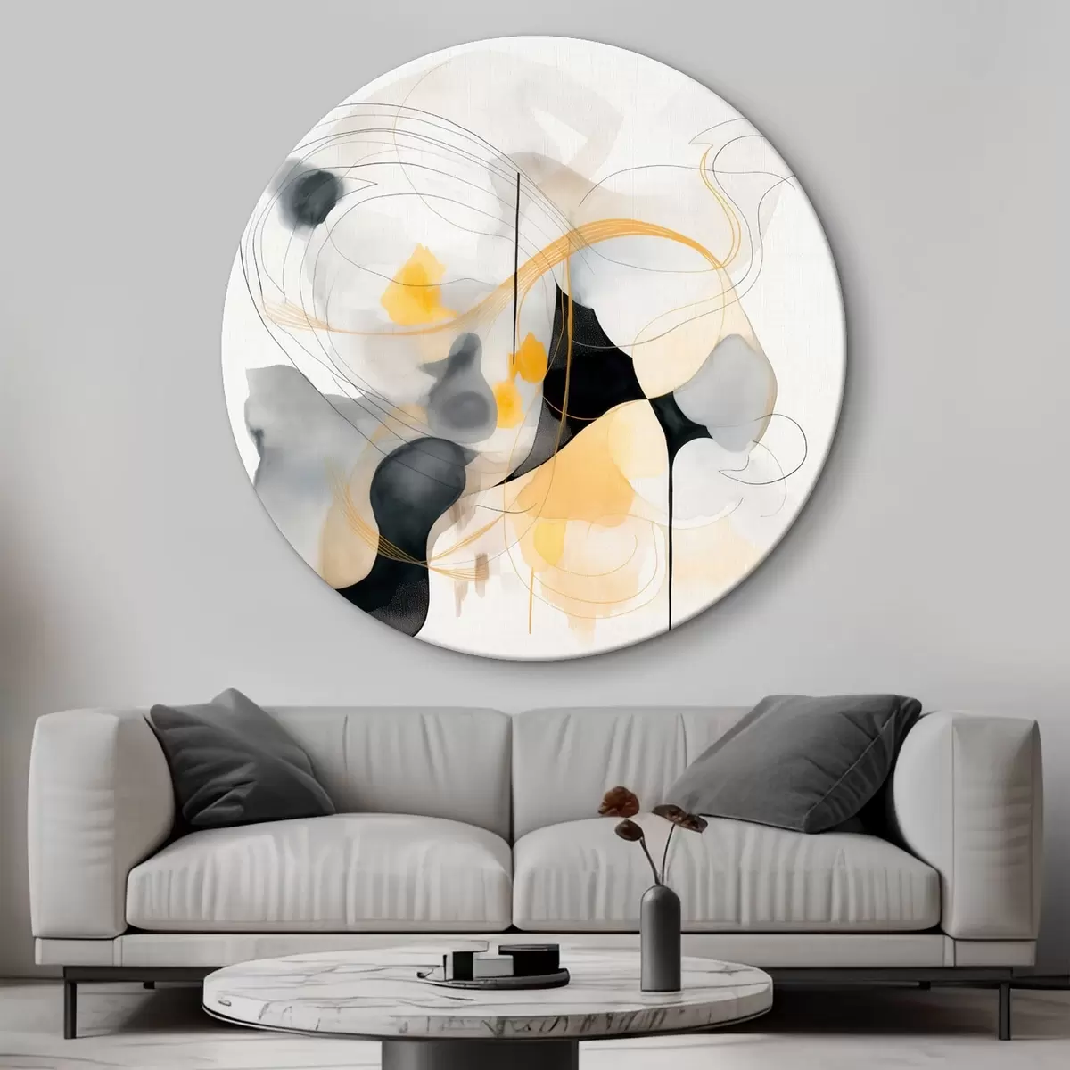 Okrągłe obrazy Chaotyczne linie i plamy w nowoczesnym stylu r46335