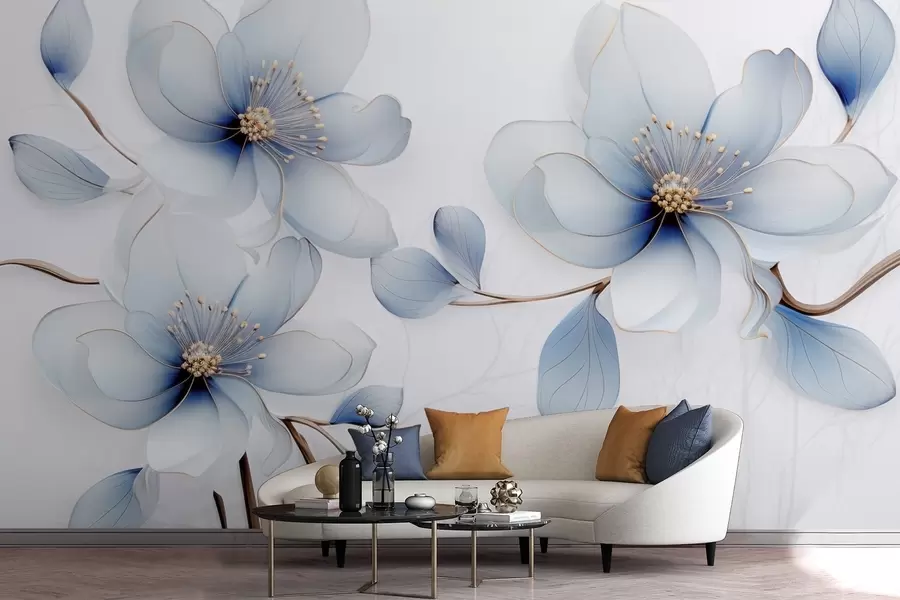 Fototapeta Elegancka kompozycja z kwiatów magnolii w odcieniach niebieskiego w09520