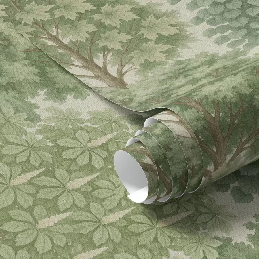 Fototapeta Ogród drzew w delikatnych odcieniach zieleni na jasnym tle a00775