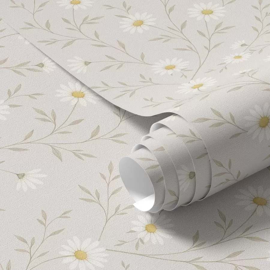 Fototapeta Małe stokrotki na gałązkach, ciepły beż a00777