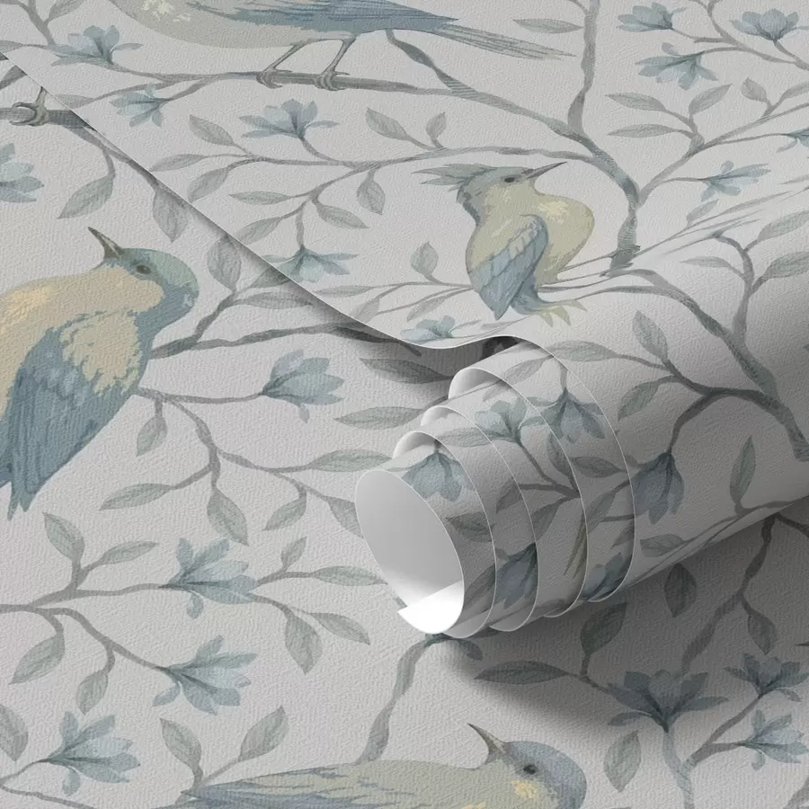 Fototapeta Ptaki na gałęziach, szaro-niebieska kolorystyka a00782