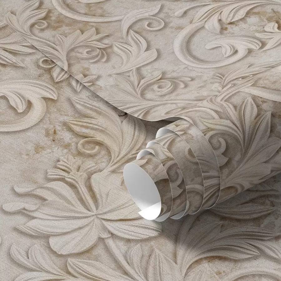 Fototapeta Kamienna płaskorzeźba z kwiatowymi ornamentami, vintage beż a00784