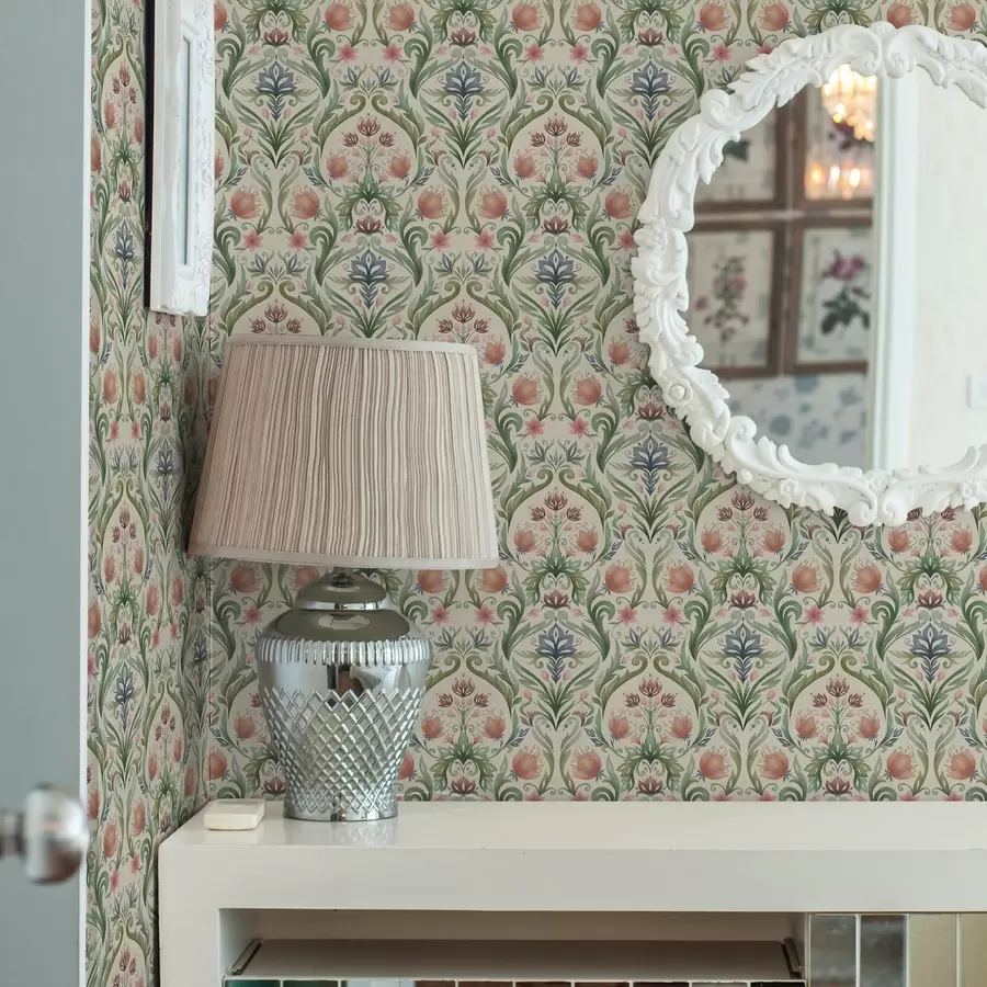 Fototapeta Symetryczny ornament kwiatowy, terakota i zieleń a00827