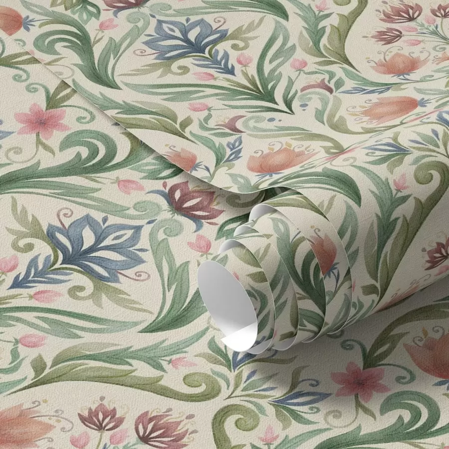 Fototapeta Symetryczny ornament kwiatowy, terakota i zieleń a00827