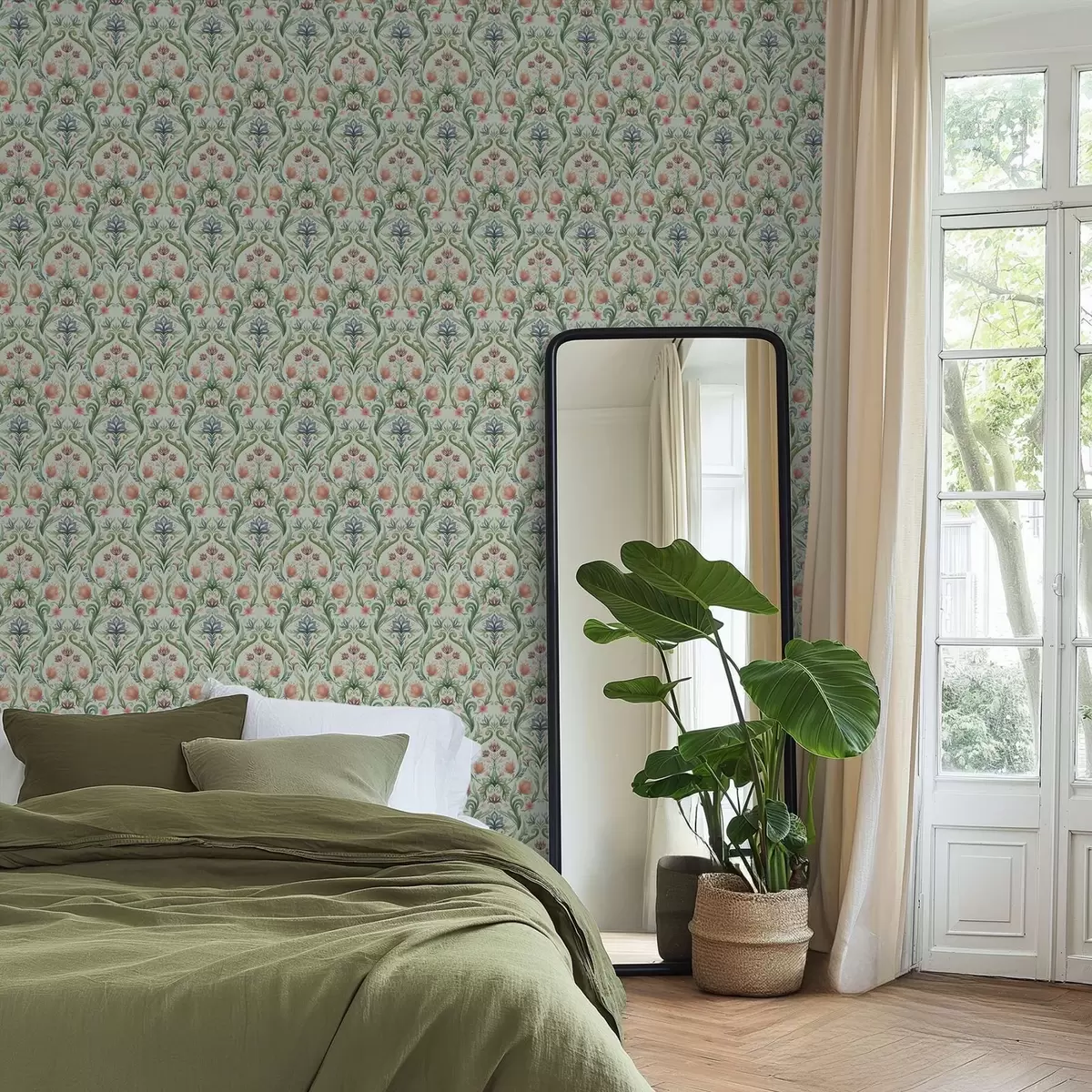 Fototapeta Symetryczny ornament kwiatowy, paleta kolorów miętowo-kremowych a00827v1