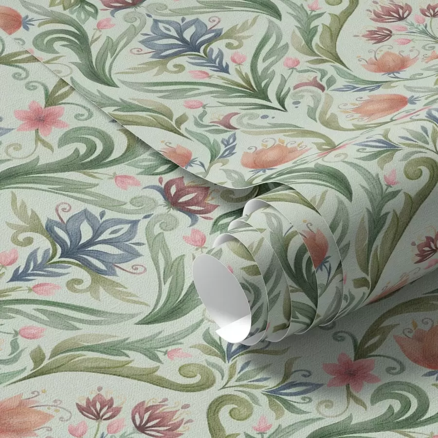 Fototapeta Symetryczny ornament kwiatowy, paleta kolorów miętowo-kremowych a00827v1