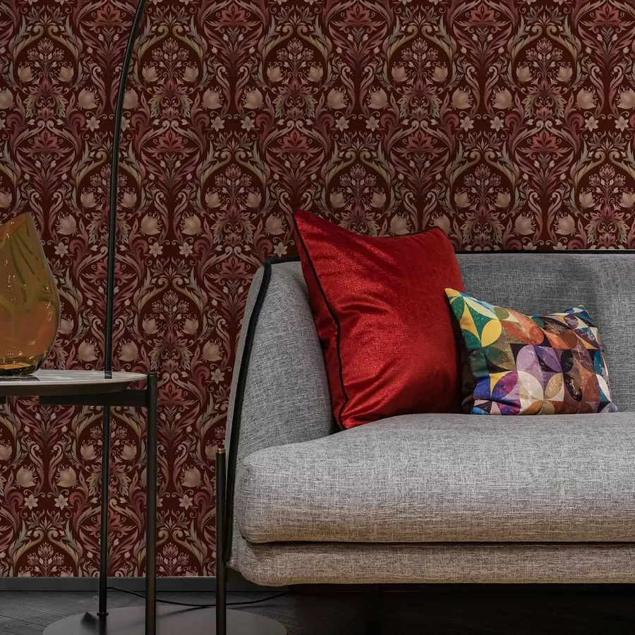 Fototapeta Ozdoba w kształcie tulipana, bogate bordowe tło a00827v2