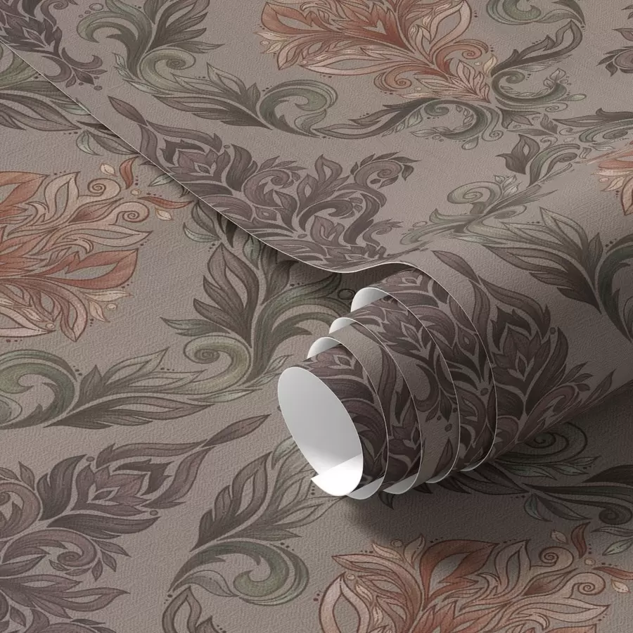 Fototapeta Damaszek w brązowo-terakotowej palecie, ciepłe szare tło a00828v2