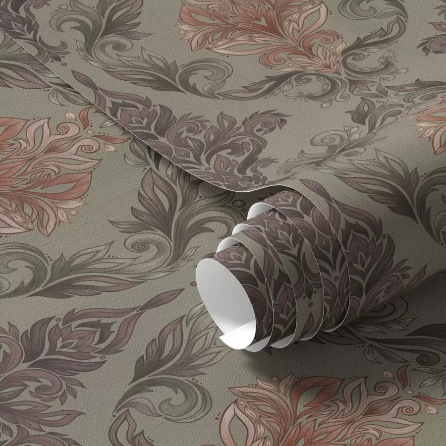 Fototapeta Terakota adamaszkowa na stonowanym oliwkowym tle a00828v3