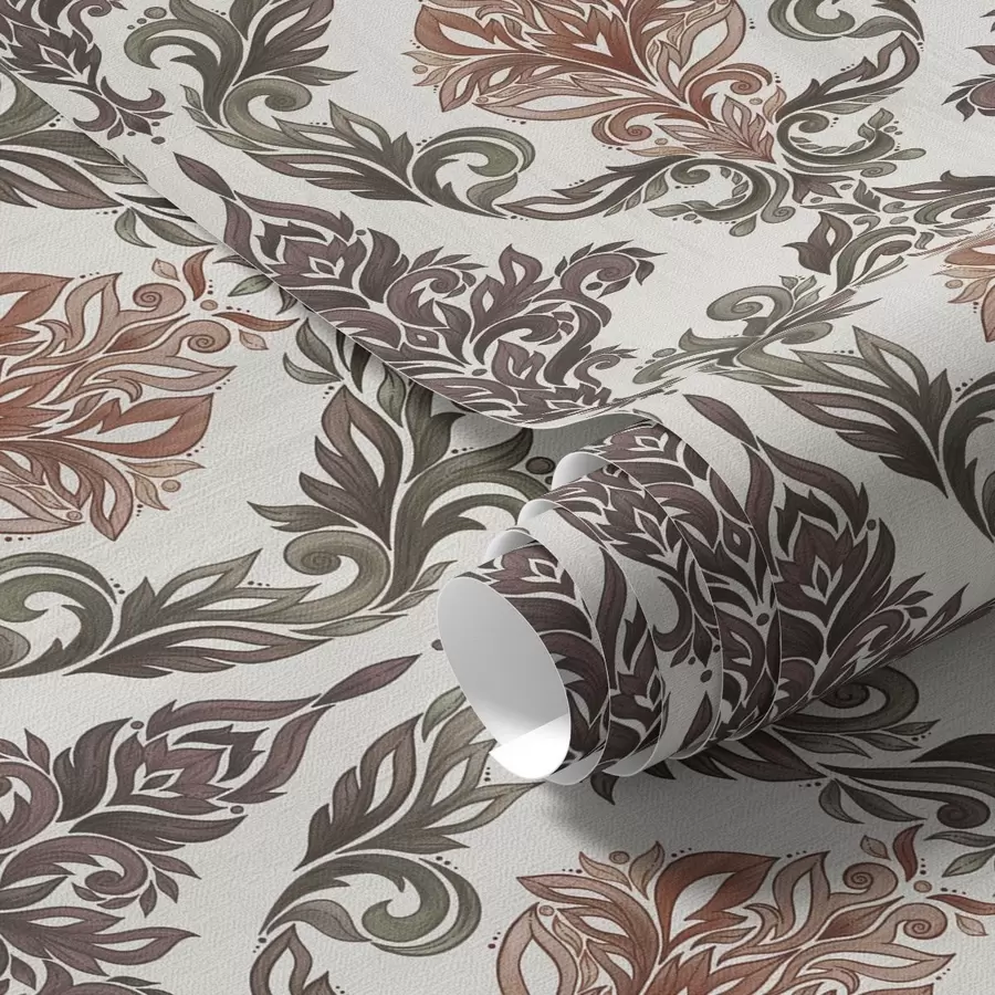 Fototapeta Damaszek z miedziano-brązowymi akcentami na jasnym tle a00828v4