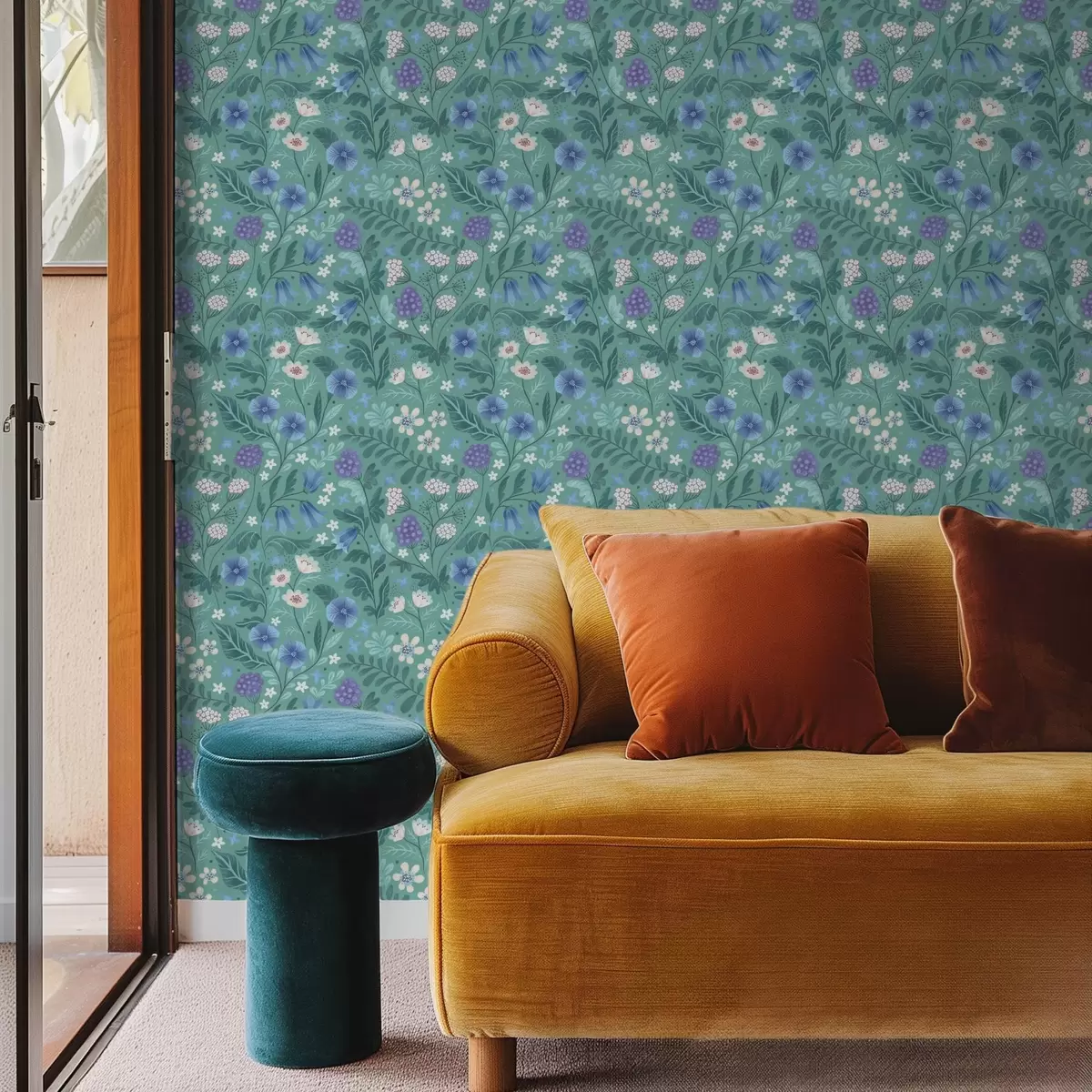 Fototapeta Kwiaty polne i jagody na delikatnym miętowym tle a00849