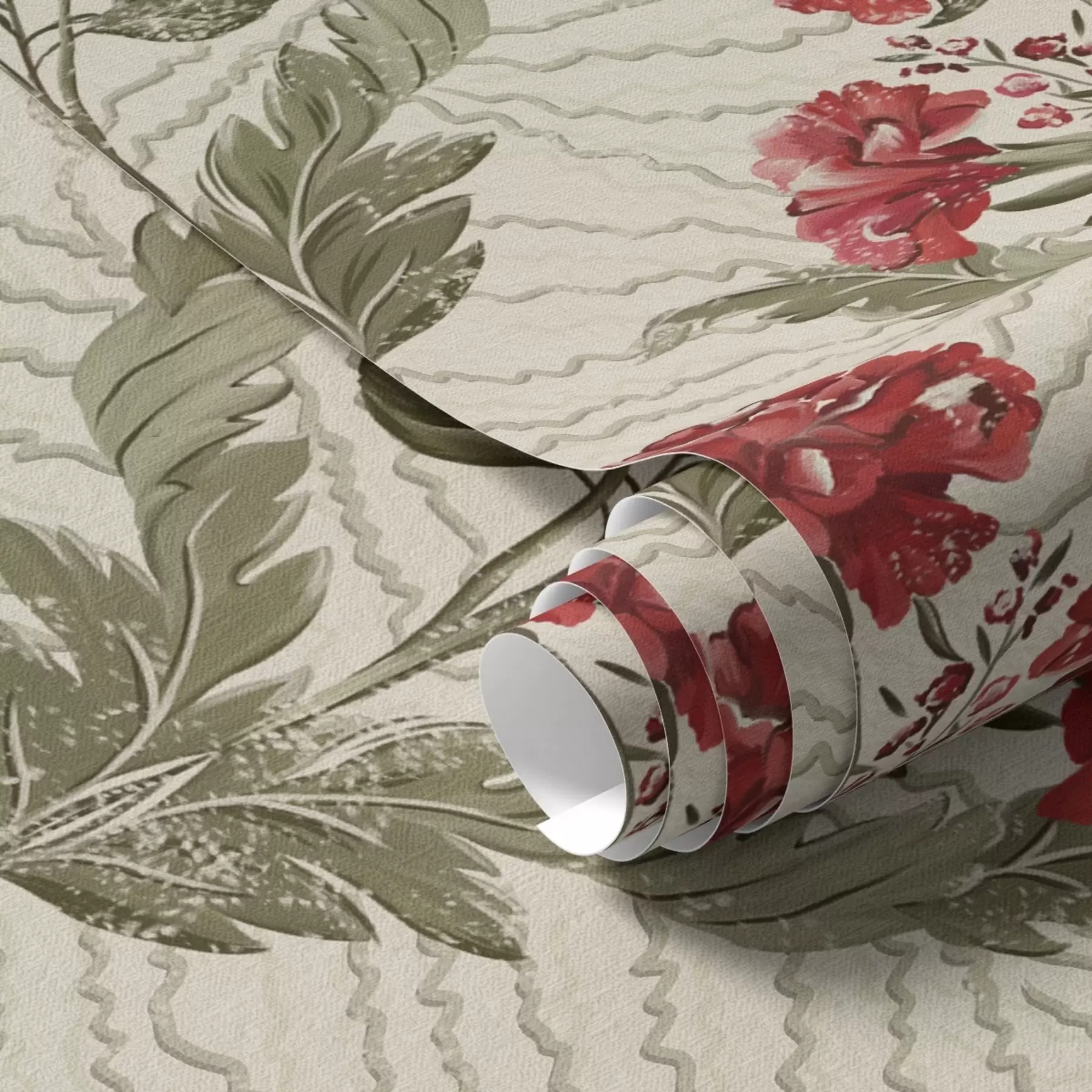 Fototapeta Duże czerwone piwonie na graficznym tle, kremowy podkład a00857