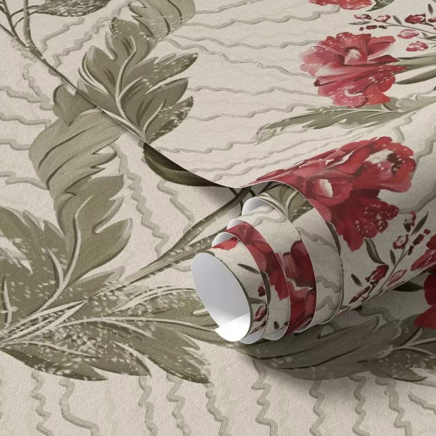 Fototapeta Duże czerwone piwonie na graficznym tle, kremowy podkład a00857