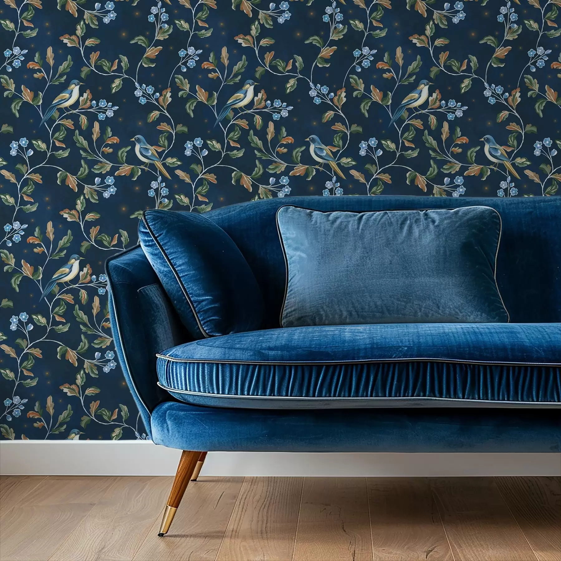 Fototapeta Cycki na gałęziach, nocne niebieskie tło z iskrami a00858