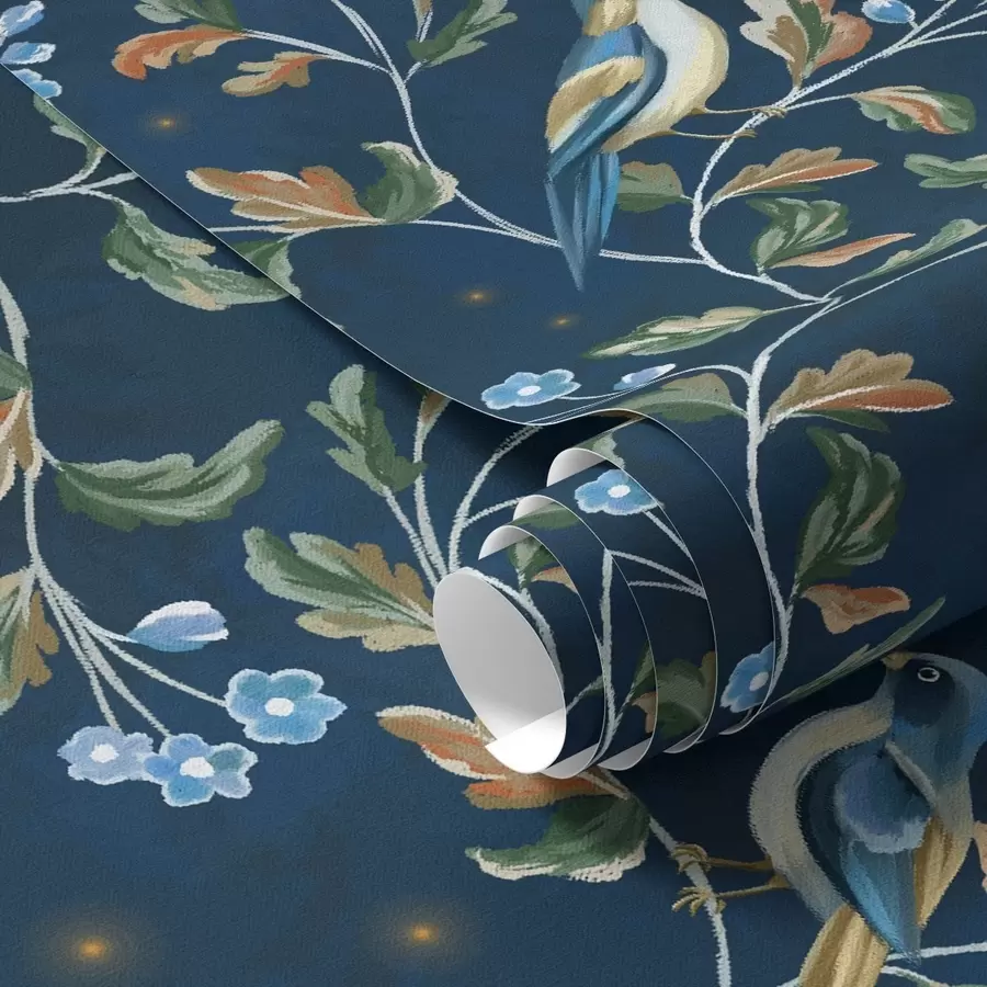 Fototapeta Cycki na gałęziach, nocne niebieskie tło z iskrami a00858