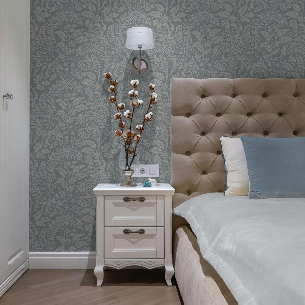 Fototapeta Monochromatyczny wzór kwiatowy na szaro-niebieskim tle a00859