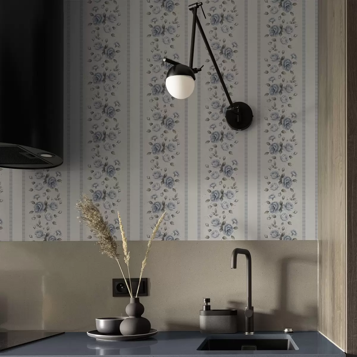 Fototapeta Niebieskie róże w pionowych paskach na jasnym tle a00860