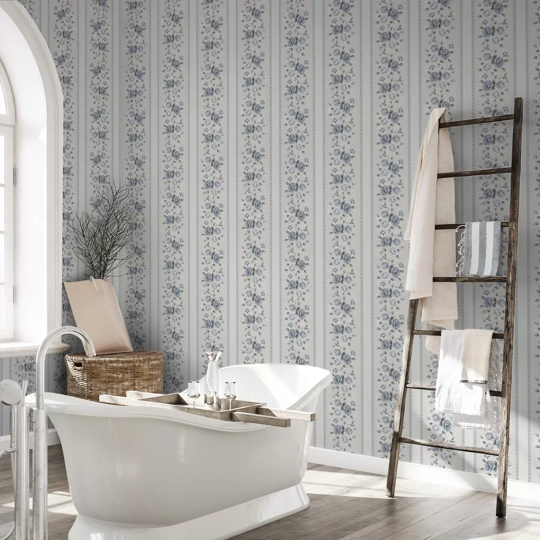 Fototapeta Niebieskie róże w pionowych paskach na jasnym tle a00860