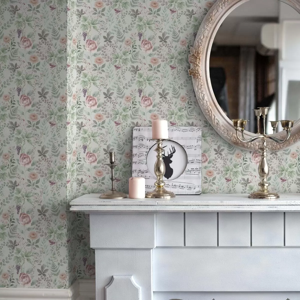 Fototapeta Pastelowy ogród z różami, paprociami i winogronami a00867