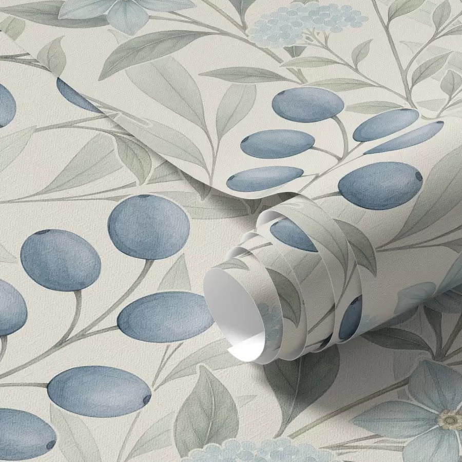 Fototapeta Niebieskie jagody i jasne kwiaty na kości słoniowej a00872