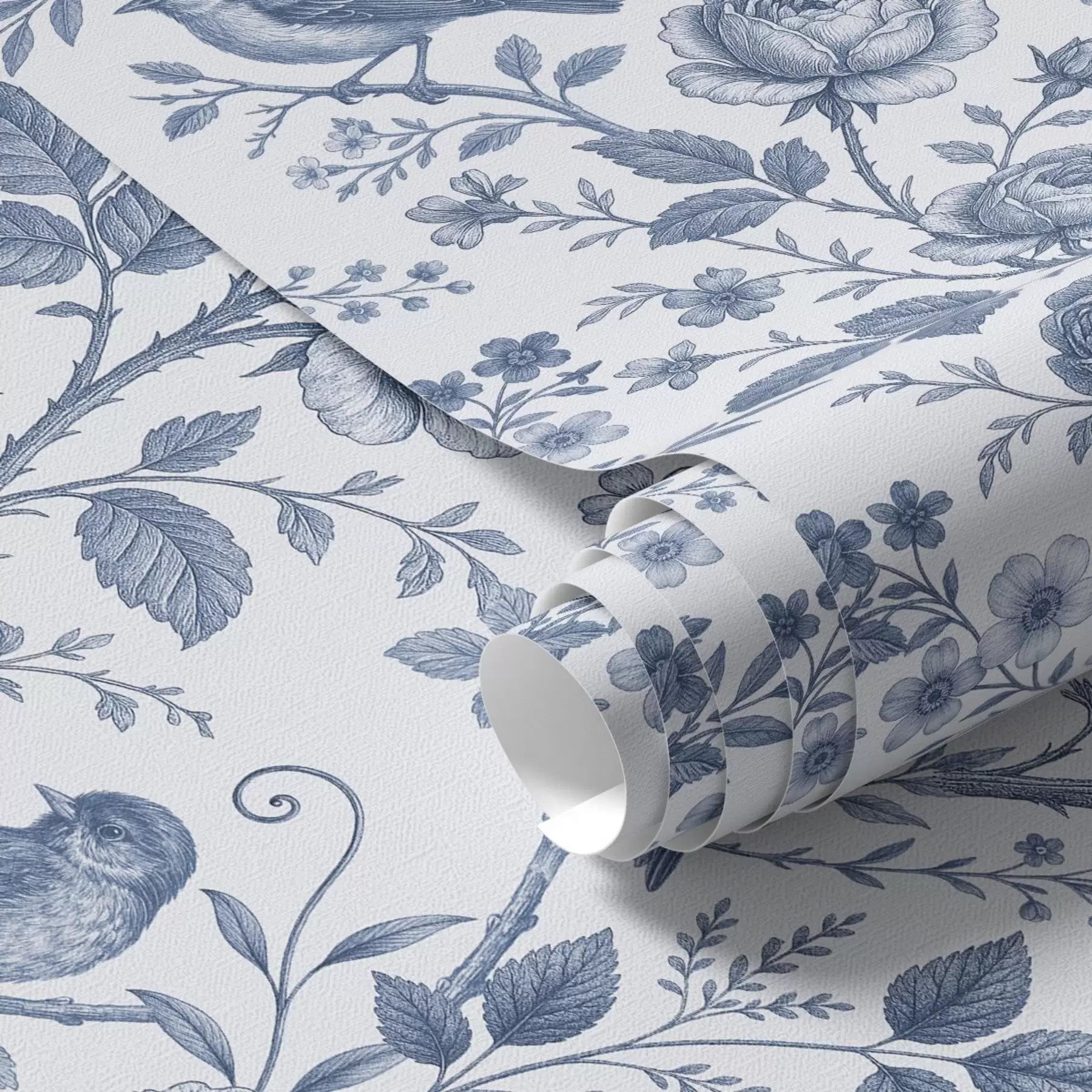 Fototapeta Niebieskie ptaki i róże na białym tle a00873