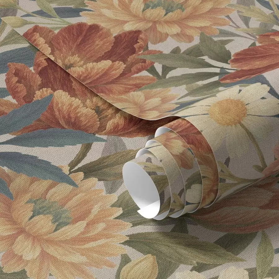 Fototapeta Kwiaty w stylu vintage w ciepłych odcieniach terakoty i brzoskwini a00874