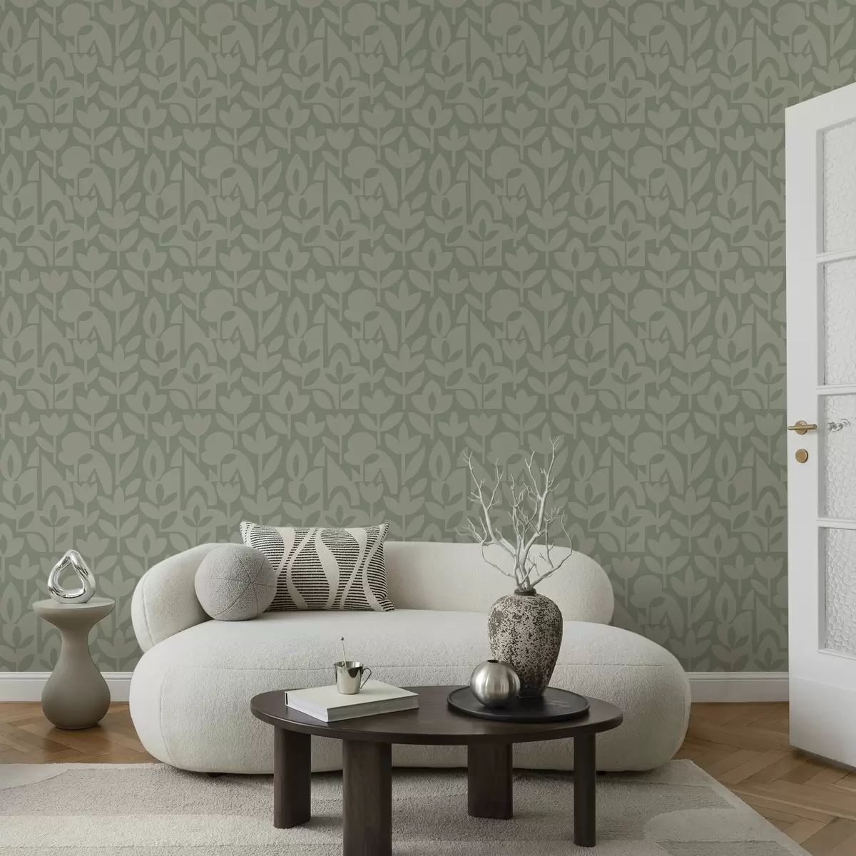 Fototapeta Geometryczne kwiatowe sylwetki w delikatnym kolorze szałwii a00875v1