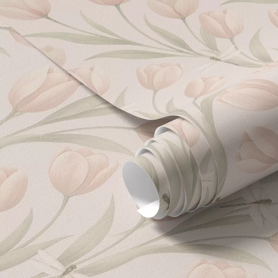 Fototapeta Pastelowe tulipany z ważkami na różowym tle a00876