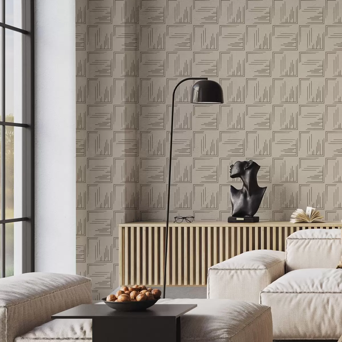 Fototapeta Duże kwadraty kakaowe z różnorodnymi wypełnieniami linii, piasek a00913